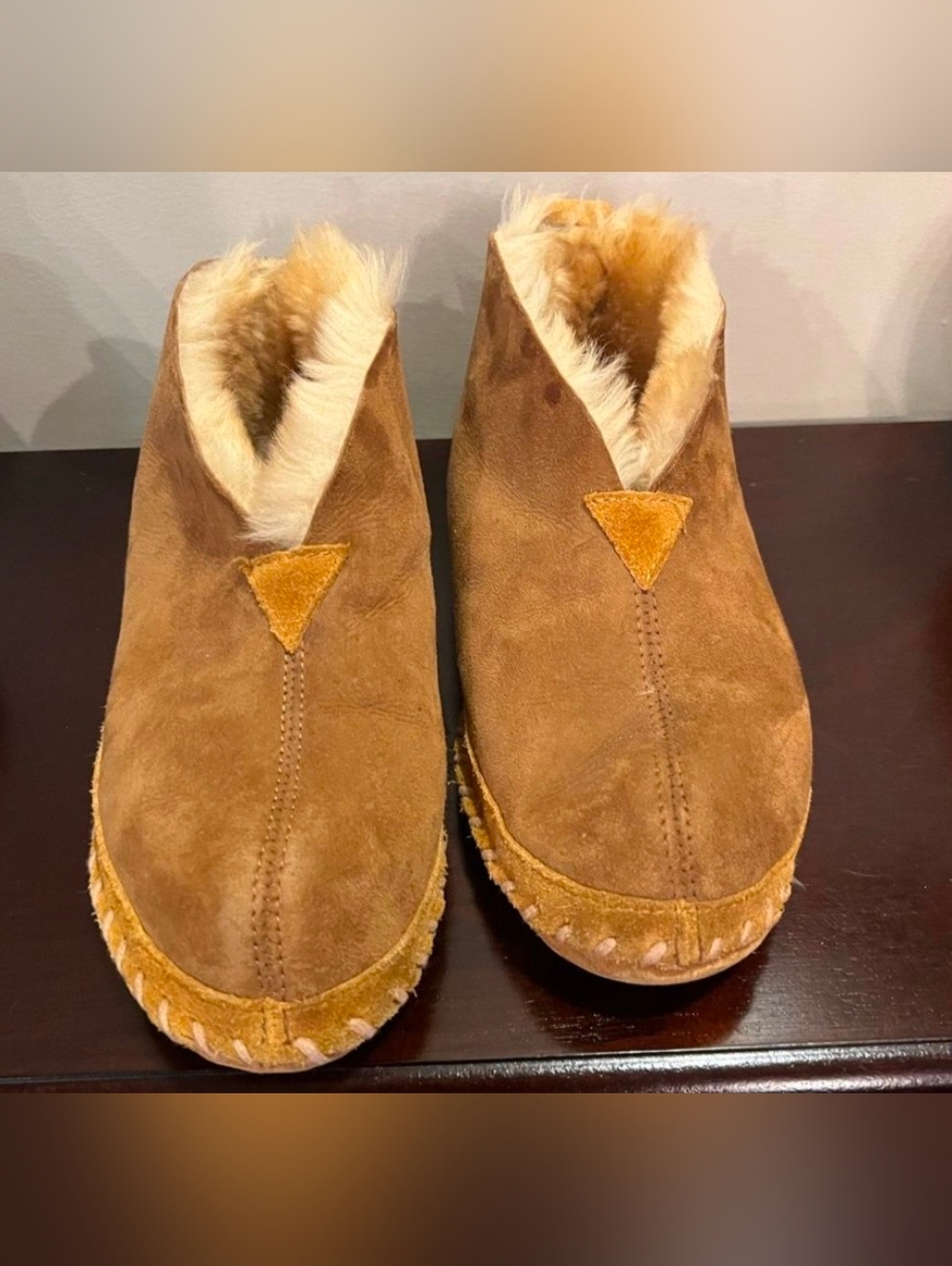 Vintage LL Bean Mocs Brown Suede Leather Shearling Lodge Chukka Slippers Size 10